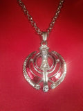Protection amulet silver plated stunning diamonte sikh singh khanda red or black