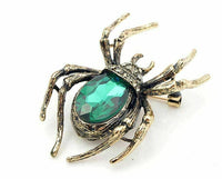 Vintage look gold plated green spider brooch suit coat broach collar pin b48oe