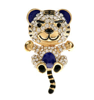 Stunning tiger teddy brooch vintage look broach diamonte gold plated pin jjj57