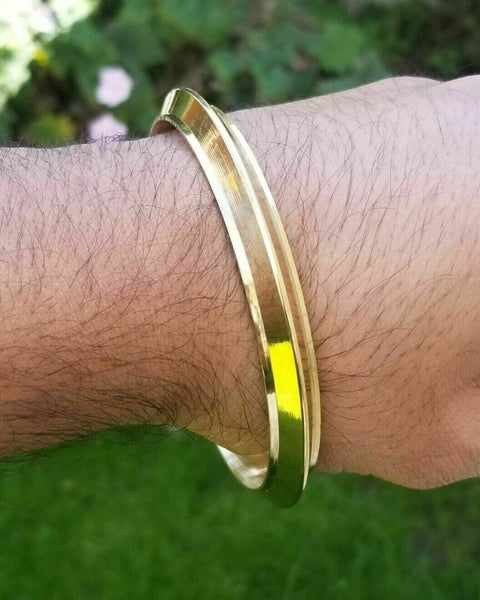 Brass Kara One Edge Gold Look Sikh Singh Bangle Kaur Khalsa kada bracelet L4 New
