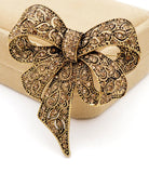 Bow brooch gold or silver plated stunning diamonte designer celebrity pin u9 new