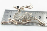 Stunning diamonte rose gold plated christmas running deer brooch cake pin b17