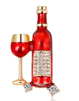 Wine glass bottle brooch vintage look gold plated design broach celebrity pin k