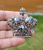 Crown brooch stunning vintage look silver plated stones royal design broach k12