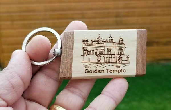 Sikh punjabi word golden temple photo singh kaur khalsa wood key chain key ring