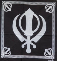 Sikh punjabi singh kaur black khalsa khanda bandana head wrap gear rumal hanky y