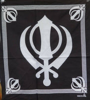 Sikh punjabi singh kaur black khalsa khanda bandana head wrap gear rumal hanky y