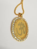 Gold plated stunning diamante hindu om legend pendant punjabi car rear mirror