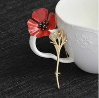 Elegant and stunning gold plated redpoppy flower brooch lovely broach cake pin