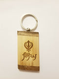 Sikh punjabi word singh khanda wooden singh kaur khalsa key chain key ring gift