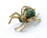 Vintage Look Gold Plated Green Spider Brooch Suit Coat Broach Pin Collar Z23
