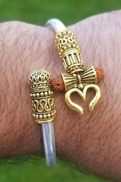 Om namo shivay bracelet kara hindu kada trishul trident rudraksha bead bangle i8