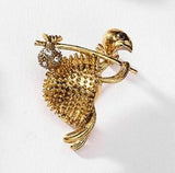 Stunning diamonte gold plated vintage look tortoise christmas brooch cake pin a9