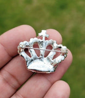 Crown brooch vintage look queen broach silver plated celebrity design pin k46