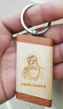 Sikh punjabi word guru nanak photo singh kaur khalsa wood key chain key ring nn