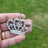 Crown brooch stunning vintage look silver plated stones royal design broach k11