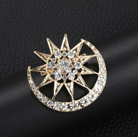 Star moon brooch gold silver plated designer broach celebrity king queen pin i29