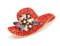 Hat brooch vintage look gold plated red stones pin celebrity suit coat broach a5