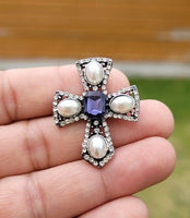 Royal cross brooch vintage look silver plated celebrity broach queen pin k47 new