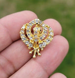 Khanda brooch gold plated stunning diamonte sikh king pin singh kaur broach k57
