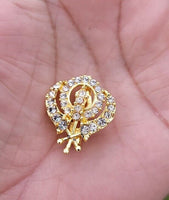 Khanda brooch gold plated stunning diamonte sikh king pin singh kaur broach k57