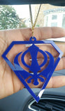 Blue acrylic khanda punjabi sikh pendant singh car rear mirror hanging chain new