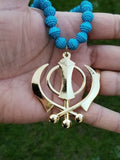 Gold plated khanda punjabi sikh singh kaur beads pendant for car rear mirror ss4