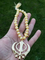Gold plated khanda punjabi sikh singh kaur beads pendant for car rear mirror ss4