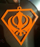 Orange acrylic khanda punjabi sikh pendant singh kaur car mirror hanging chain