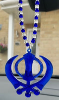 Acrylic blue punjabi sikh kaur singh khanda stunning pendant car rear mirror