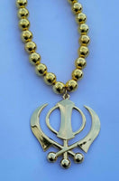 Gold plated stunning small khanda punjabi sikh pendant car rear mirror bead mala