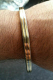 Stunning stainless steel two brass lines smooth plain gold affect sikh kara zz4